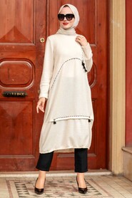 Ecru Hijab Knitwear Tunic 30641E - 1