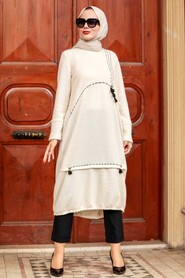 Ecru Hijab Knitwear Tunic 30641E - 2