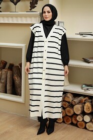 Ecru Hijab Knitwear Vest 3396E - 2