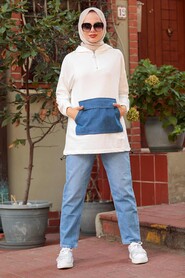 Ecru Hijab Sweatshirt 4132E - 1