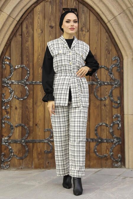 Ecru Hijab Triple Suit 4658E - NEVA STYLE