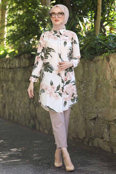 Ecru Hijab Tunik 10520E - NEVA STYLE