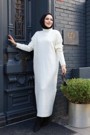 Ecru Knit Modest Dress 27504E - 2