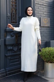 Ecru Knit Modest Dress 27504E - 1