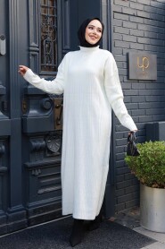 Ecru Knit Modest Dress 27504E - 3