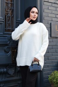 Ecru Modest Knit Sweater Tunic 55551E - 2