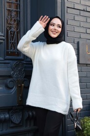 Ecru Modest Knit Sweater Tunic 55551E - 1
