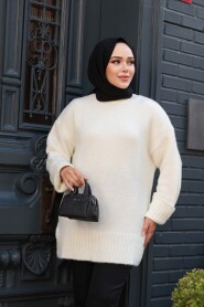 Ecru Knit Modest Sweater Tunic 87181E - 3