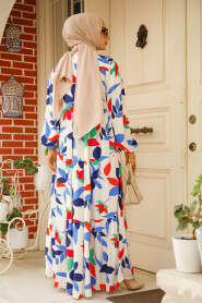 Ecru Modest Floral Long Dress 35104E - 3