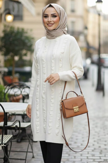 Ecru Modest Knit Sweater Tunic 87703E - 