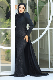  Elegant Black Islamic Clothing Evening Gown 22924S - 4