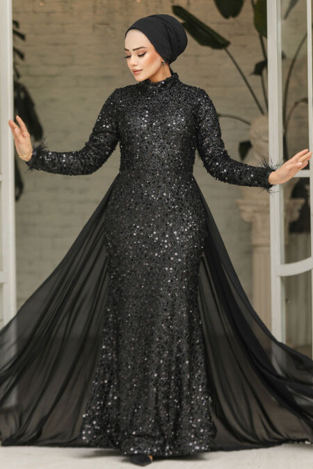 Elegant Black Modest Evening Dress 45251S - NEVA STYLE