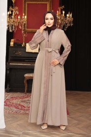 Embroidered Beige Modest Abaya 29114BEJ - 2