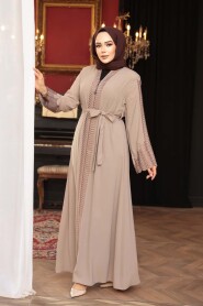 Embroidered Beige Modest Abaya 29114BEJ - 1