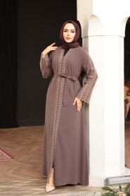 Embroidered Brown Modest Abaya 29114KH - 1