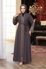 Embroidered Charcoal Modest Abaya 29114FU - 2