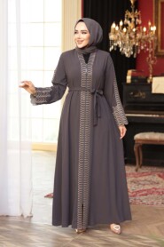 Embroidered Charcoal Modest Abaya 29114FU - 1