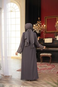Embroidered Charcoal Modest Abaya 29114FU - 3