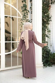 Embroidered Dusty Rose Modest Abaya 29114GK - 3