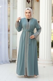 Embroidered Mint Modest Abaya 29114MINT - 2