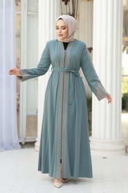 Embroidered Mint Modest Abaya 29114MINT - 1