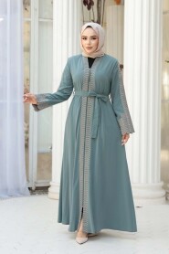 Embroidered Mint Modest Abaya 29114MINT - 3
