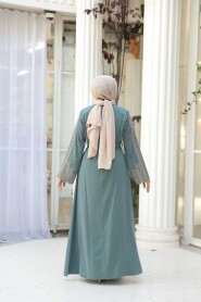 Embroidered Mint Modest Abaya 29114MINT - 4