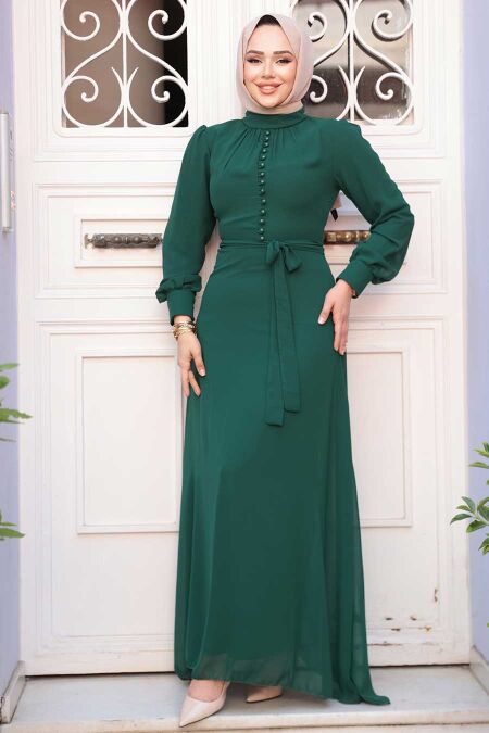 Emerald Green Hijab Dress 2703ZY - NEVA STYLE