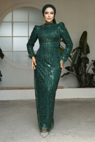 Emerald Green Modest Evening Gown 52062ZY - 1