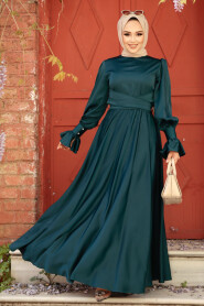 Emerald Green Satin Modest Evening Gown 5983ZY 