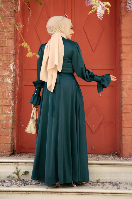 Emerald Green Satin Modest Evening Gown 5983ZY - Neva-style.com