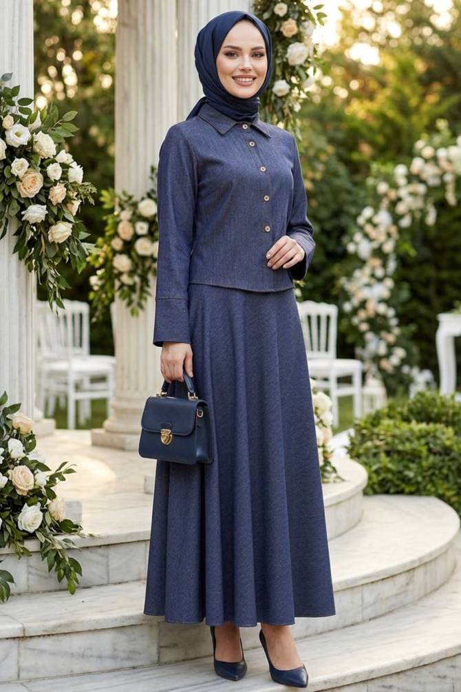 Skirted Navy Blue Modest Two-Piece Set 6287L - 