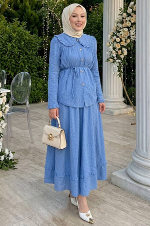 Skirted Blue Modest Two-Piece Set 20183M - 