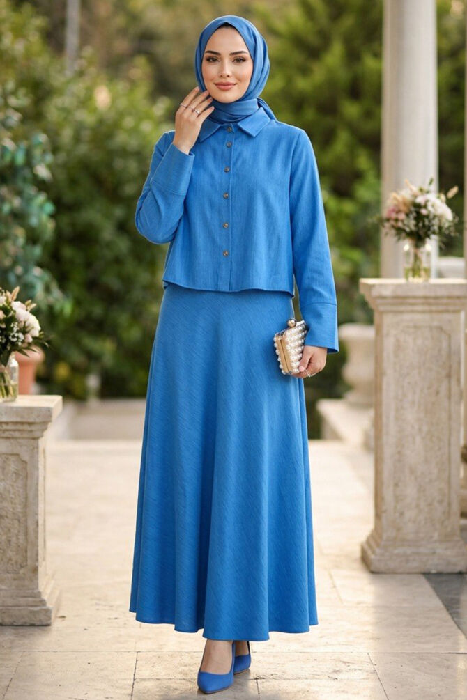 Skirted Blue Modest Two-Piece Set 6287M - 