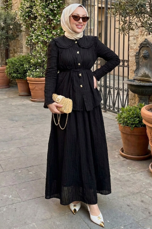 Skirted Black Modest Two-Piece Set 20183S - 