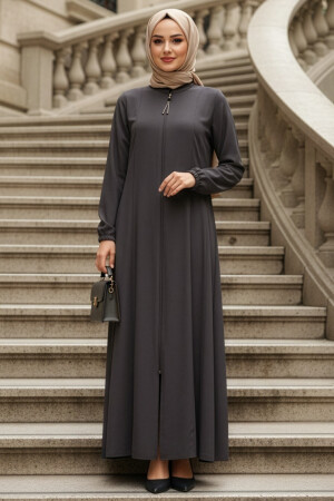 Zippered Smoked Modest Abaya 45319FU - 1