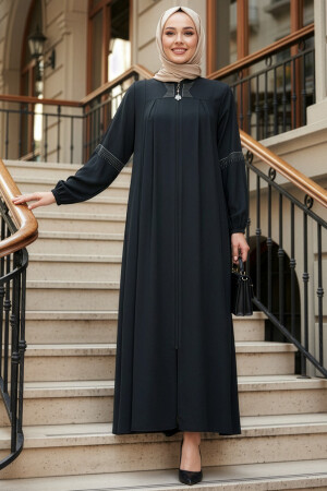 Zippered Navy Blue Modest Abaya 45299L - 1
