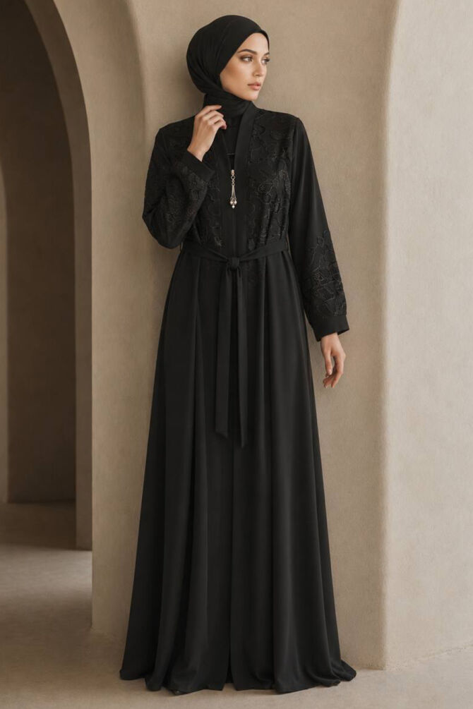 Zippered Black Modest Abaya 29139S - 