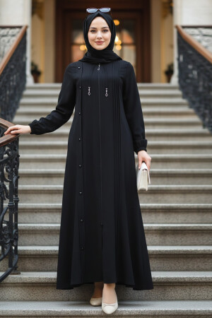 Zippered Black Modest Abaya 45309S - 1