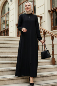 Zippered Black Modest Abaya 45319S - 2