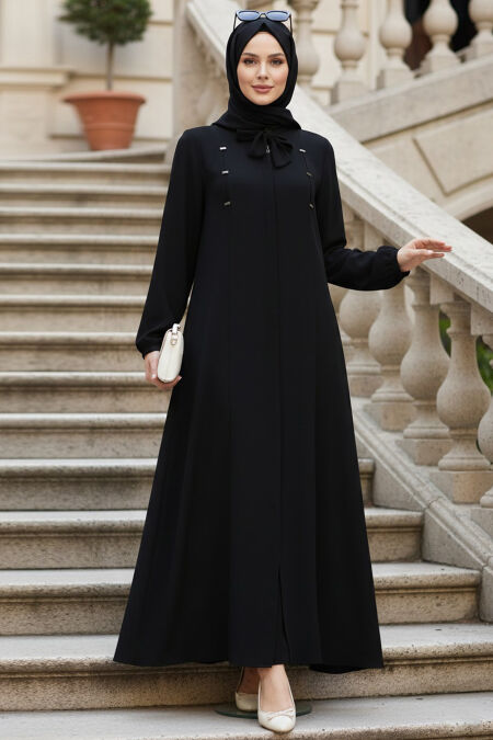 Zippered Black Modest Abaya 85102S - 