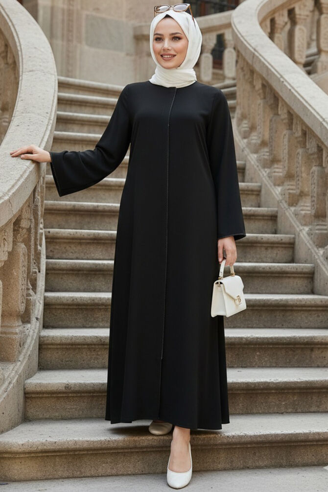 Zippered Black Modest Abaya 85107S - 