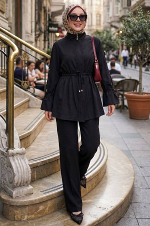 Zippered Black Modest Two-Piece Set 20062S - 