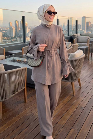 Zippered Taupe Modest Two-Piece Set 20062V - 