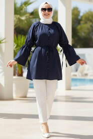 Flounce Sleeved Navy Blue Modest Tunic 20298L - 2