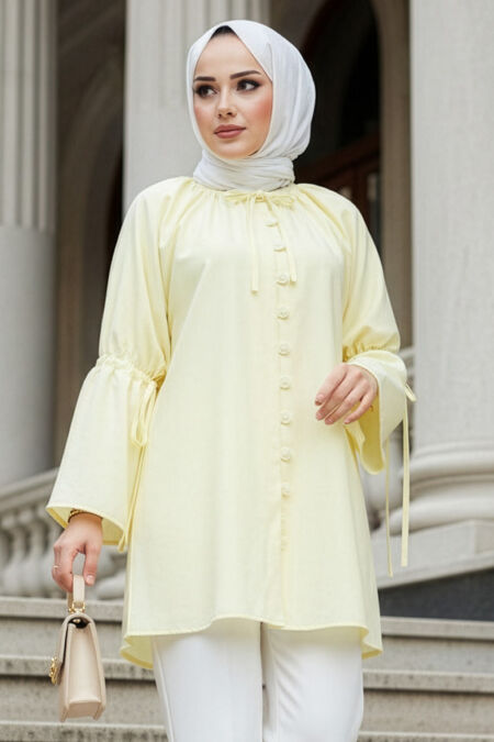 Flounce Sleeved Yellow Modest Tunic 20298SR - 