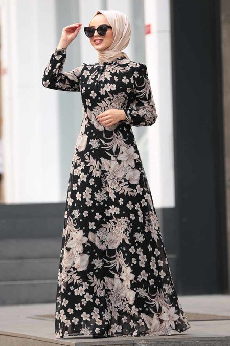 Flower Patterned Hijab Dress 815236DSN - Neva-style.com