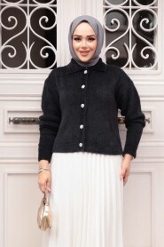 Fluffy Black Knit Modest Cardigan 85321S - 2
