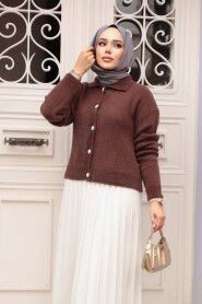 Fluffy Brown Knit Modest Cardigan 85321KH - 1