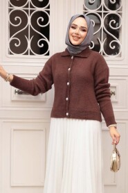Fluffy Brown Knit Modest Cardigan 85321KH - 2